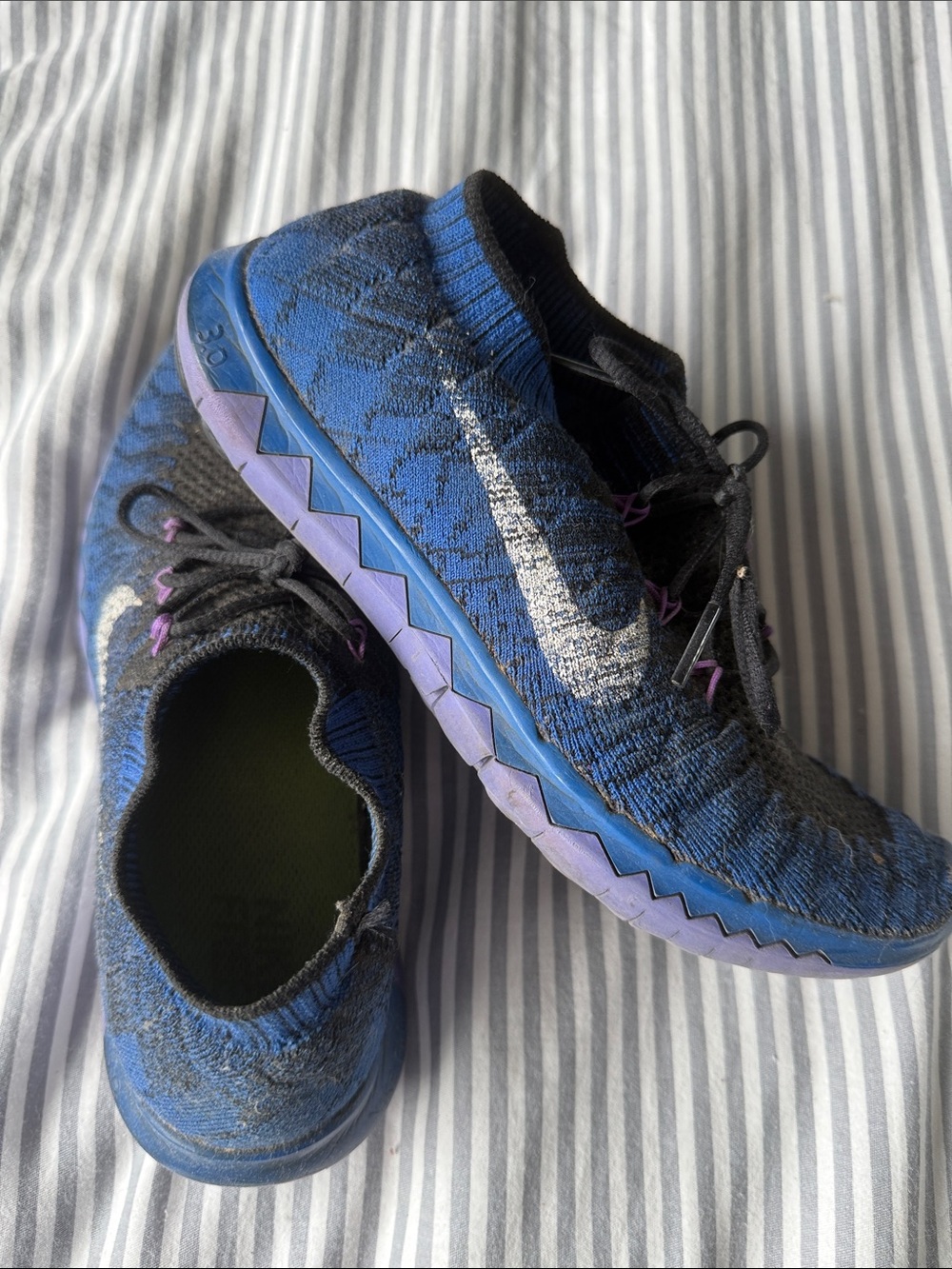Nike Women's Blue and Purple Flyknit Training Shoes